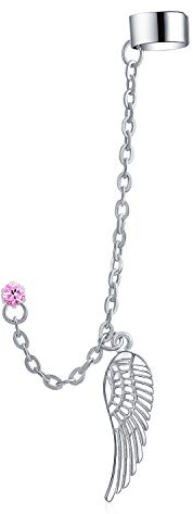 Trendiger Spiritueller Schutzengel Flügel Feder Knorpel Ohrläppchen Helix Warp Manschette Kettenohrring Rosa Kristall Stecker Unisex Edelstahl