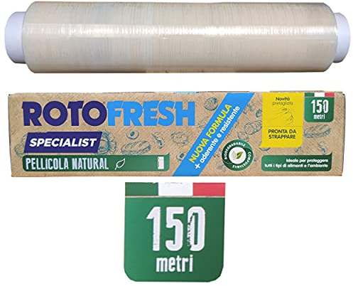 150 Mètres de Film Alimentaire Professionnel, Biodégradable et Compostable CERTIFIÉ, Résistant, Elastique et Adhésif, Papier Alimentaire Ecologique