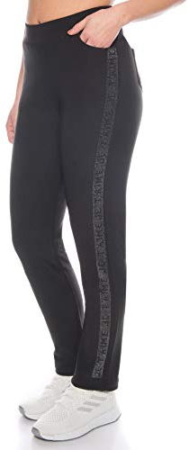 Kendindza Damen Thermo-Hose gefüttert mit Innen-Fleece Blickdicht & Taschen (Schwarz | Strass, XXXL)