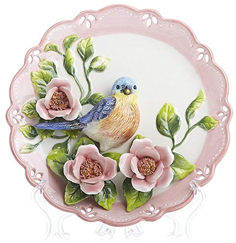 MCWJ Piatto da Parete Piatti Decorativi in ​​Porcellana da Collezione da Appendere a Parete Uccello Anatra Ornamenti Floreali Ceramica Dipinta a Mano Arte Vintage-Giallo Chiaro