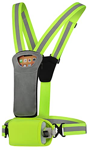 Athlé Reflective Vest with Water Bottle Holder and Phone Holder - Running Hydration Vest - High Visibility Vest - BPA-Free Water Bottle Included