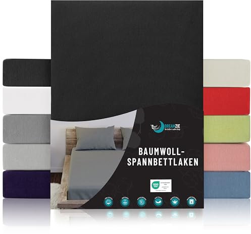 Dreamzie - Spannbettlaken 100x200cm - Baumwolle Oeko Tex Zertifiziert - Schwarz - 100% Jersey Spannbetttuch 100x200