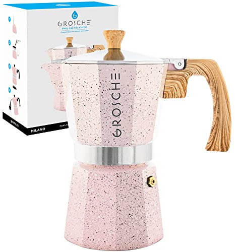 GROSCHE Milano-Maschine, Espressokocher für Herd, Greca-Kaffeemaschine, Herd-Kaffeemaschine und Espressokocher (Rosa, 6 Tassen)