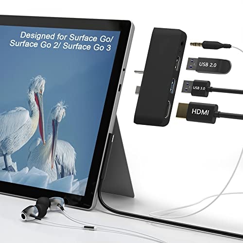 Surface Go 4/Go 3/Go 2/Go Hub Docking Station, 4-in-2 USB C Dockingstation für Surface Go mit 4K-HDMI, USB Anschlüssen, Audio Mikrofonausgang, Adapter für Surface Go/Go 2/Go 3/Go 4 Zubehör