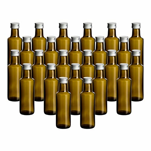 gouveo Dorica - Set di 24 bottiglie di vetro da 100 ml, con tappo a vite, colore argento, piccola bottiglia da 0,1 l, per liquori, liquori, liquori, olio, aceto