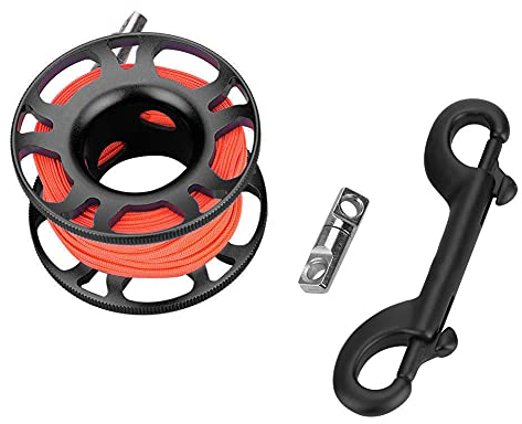 SPYMINNPOO Tauch Fingerspule, Aviation Aluminium Finger Reel Tauchen Scuba Diving Tauchspule Clip Scubaing Spool mit 15m Schnur(Cooles Schwarz)