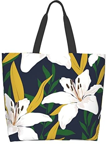 Hushuigeee Umhängetasche, gemalte Lilien, Einkaufstasche für Frauen, Polyester-Handtasche, Lebensmitteltaschen, wiederverwendbare Einkaufstasche