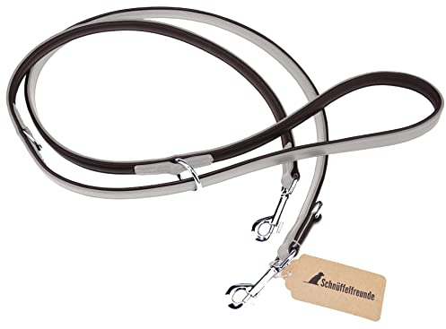 Schnüffelfreunde Hundeleine aus Leder- Trainingsleine - Lederleine für den Hund - Leine 3-Fach verstellbar, für alle Hunde (230cm, Grau)