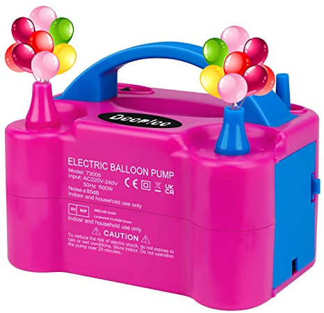 Deeplee Elektrische Luftballonpumpe, 600W Aufblasgerät Doppeldüse Ballonpumpe für Party, Geburtstag, Hochzeit und Festivaldekoration Rosenrot