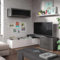 DANSMAMAISON Meuble TV modulable Angle Blanc/Gris Cendre - XUNS - Banc TV : L 200 x l 41 x H 44 cm; Module supérieur : L 105 x l 32 x H 32 cm ; Etagère : L 95 x l 21 x h 3 cm