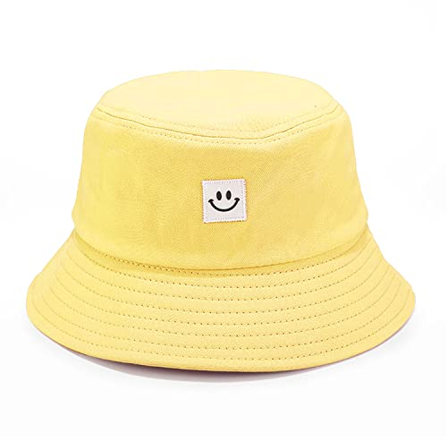 Voarge Anglerhüte, Faltbar, Eimer Hat, lächelnd, für Männer, Frauen, Angeln Strandkappe im Freien 56-58 cm, Gelb