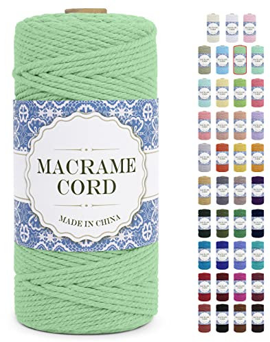 Uiopa Corde Macramé 3mm x 100m Ficelle Macramé Naturel Cordon Coton Fil Macramé 3mm Cordelette pour Suspension Murale Tressée de Plante Rideau Bricolage Décoration Intérieure Boho (Vert d'Eau)