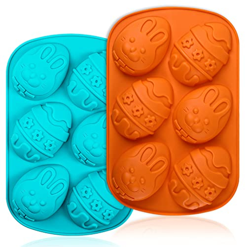 Webake Easter Egg Molds 2 Pack Jumbo Easter Chocolate Molds Silicone Bunny Egg Muffin Cupcake Pan Non-Stick Half Egg Shaped Moulds for Easter Breakable Chocolate, Easter Baking