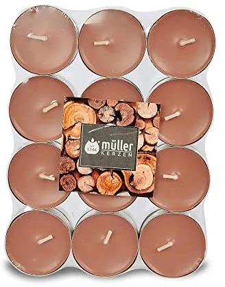 Müller Bougies Chauffe-Plat Parfumées – Santal – 39×15 mm – 4h de Combustion – Cire Brune – Lot de 24 Bougies Chauffe-Plat