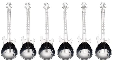 Générique Practical DesignCuillère à café pour Guitare Lot de 6 cuillères Mignonnes Cuillère à thé en Acier Inoxydable Cuillère à agiter Forme de Guitare (Argent)