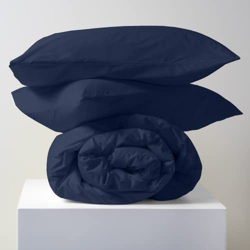 Lisola Bettwäsche-Set für Einzelbett, aus hochwertiger Baumwolle, hergestellt in Italien, Bettbezug 155 x 240 cm + 1 Kissenbezug 50 x 80 cm, einfarbig, Muster: Tortona, Marineblau