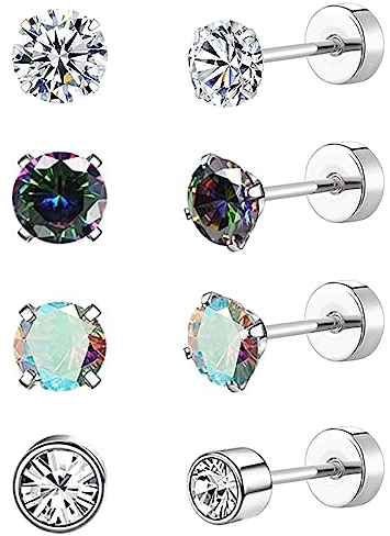ESHIONER G23 Titan Ohrringe Damen Herren Mädchen Silber Schwarz Gold Opal Perle Ohrstecker Gesundheitsstecker Ohrringe kinder Tochter Ohrpiercing Medizinische Titan Ohrstecker für Allergiker