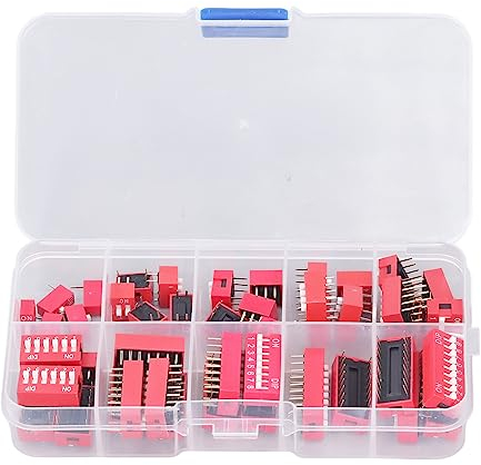 45Pcs Dip Switch Assorted Kit 2.54mm PCB Mountable On Off Dip DIL Switch Slide Type Red Toggle Switch for Circuit Breadboards