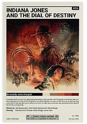 Indiana Jones Poster und das Zifferblatt des Schicksals, klassische Retro-Filmposter, coole Wanddekoration, Kunstdruck, Leinwandposter für Zimmer, ästhetische Dekoration, Geschenke, ungerahmt: 50 x 75