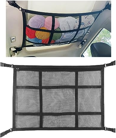 Gepäcknetz Auto für Aufbewahrung,90 × 65 cm Auto Camping Zubehör für Decken, Autonetz Organizer für Vier Dacharmlehnen, Dachbox Auto,SUV, Jeep, Van, Kofferraum und die meisten Fahrzeugtypen.