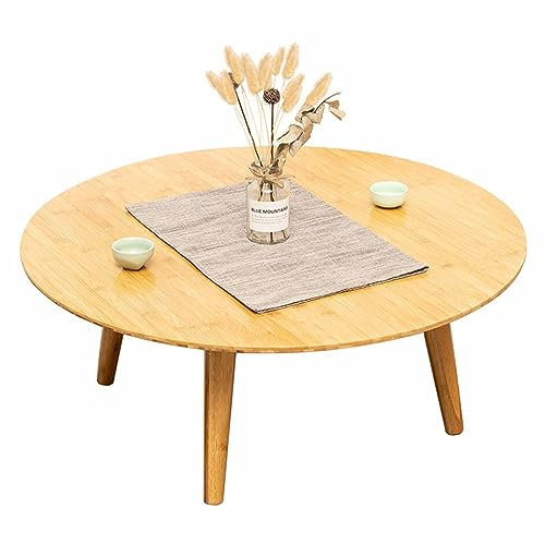 Table Basse Ronde en Bois de Bambou , Table Ronde de Salon, Table à Manger à la Maison, Bureau, Table d'ordinateur - 4 Pieds de Table sont Amovibles 27.6 * 27.6 * 29.5 nin