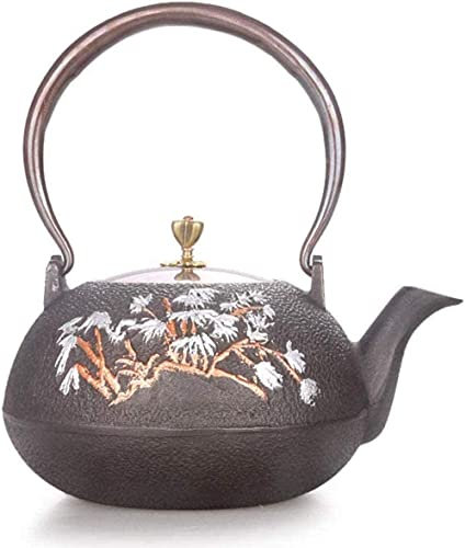 Juego de Hierro Fundido Juegos de té Hierro Fundido Olla de Hierro Ese Olla de Hierro Fundido Té de Hierro Hervidor Manual sin Recubrimiento Kezhu Dibujo de Cobre Doble 1 3 litros