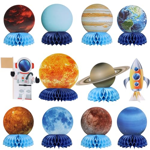 12 Stück Sonnensystem Wabenbälle Tischdeko Weltraum Themed Honeycomb Party Dekorationen, Outer Space Party Tisch Topper Dekorationen für Kinder Geburtstag Party Dekorationen Baby Dusche Zimmerdeko
