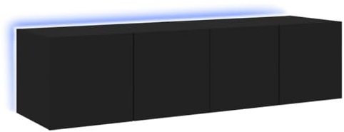 vidaXL TV Wandschrank 2 STK., TV Schrank mit viel Stauraum, Wandmontage Fernsehschrank mit LED-Leuchten, Hängeschrank TV Möbel Ständer, Modern, Schwarz