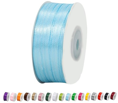 Satinband Hellblau 3mm Breit Geschenkband Satin,91m Satinbänder Hellblau Dick Schleifenband Dekoband Seidenband Geschenkverpackung Stoffband Geschenkbänder für Dekorieren Basteln Kleid Hochzeit