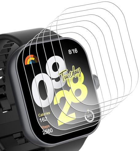 Bigqin 6 Piezas Protector de Pantalla Compatible con Xiaomi Redmi Watch 4, HD Película Cristal Templado Compatible con Xiaomi Redmi Watch 4, Anti-Arañazo