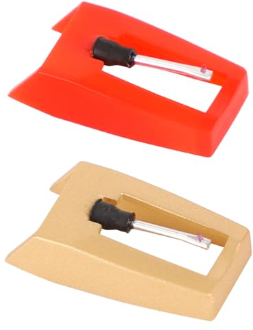 2 Aghi di Ricambio per Giradischi, Puntina per Giradischi con Punta Diamantata Accessori per Giradischi in Vinile, Grammofono LP, Victrola, ION, Crosley (Oro, Rosso)