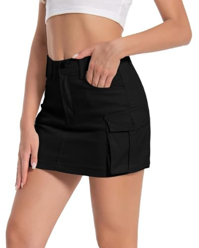 Aucckiz Gonna Cargo da Donna Y2K Mini Denim Jean Attillata con Tasca - Gonna a Trapezio Gotica Sexy (L)