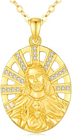 StoryEtain Jesus Kette 925 Sterling Silber Kette Anhänger Heiliges Herz Jesus Jesus Medaillen Anhänger Jesus Religon Schmuck Geschenk für Damen Mädchen