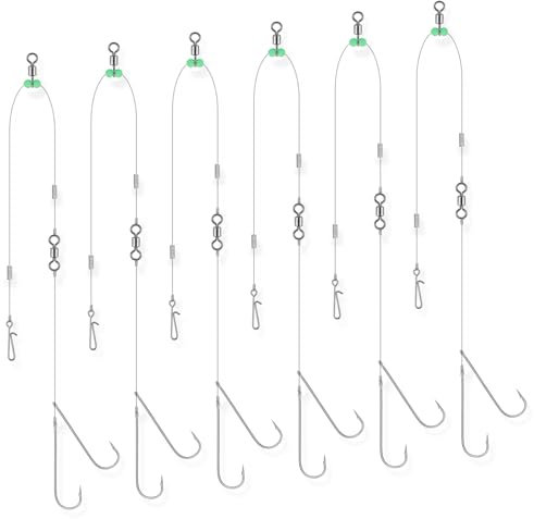 Dr.Fish 6pcs Sea Fishing Pulley Rigs Double Hooks, Pre-Tied Pulley Pennel Rigs Hooks Sizes 2/0, for Beach Casting Shore Fishing, Flounder, Whiting, Bass, Pike