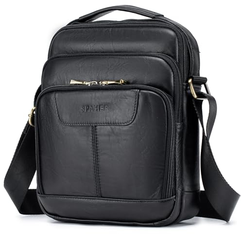 SPAHER Herrentasche Leder Groß Umhaengetasche Handtasche Herren Tasche Leder Handgelenktasche Herren Schultertasche Business Crossbody Sling Bag für Männer