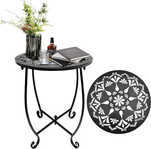 14 Inch Patio Side Table, Weather Resistant Metal Side Table, Plant Stands Table Outside, Small Round End Table Accent Side Table for Patio Yard Porch Balcony Garden Bedside Indoor Outdoor, Set of 1