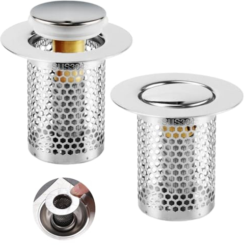 2 Pièces de Crépine de Vidange, Cuisine Filtre à Evier, 33 × 50 mm Filtre de Drainage de Sol en Acier Inoxydable, Pop Up Bouchon de Vidage Universel, pour Cuisine, Salle de Bain, Baignoire