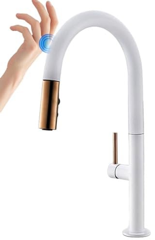 Mixer Taps Touch Sensor Faucet Sink Hot and Cold Kitchen Pull-Out Touch Faucet White + Rose Gold Touch