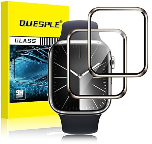 QUESPLE [2 Stück] Panzerglas Schutzfolie für Apple Watch 41mm Series 9/8/7, 3D Volle Abdeckung, Anti-Staub, Anti-Kratzer, Anti-Fingerabdruck Displayschutz Folie für iWatch 41mm - Goldene