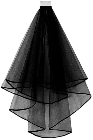 CICILIAYA Brautschleier, Schleier kurz Bridal Tüll mit Kamm Tüll Braut Hochzeit Kurzer Schleier Ribbon Edge Brautschleier für JGA Junggesellinnenabschied Hochzeit Schleier Hen Party (Schwarz 1)