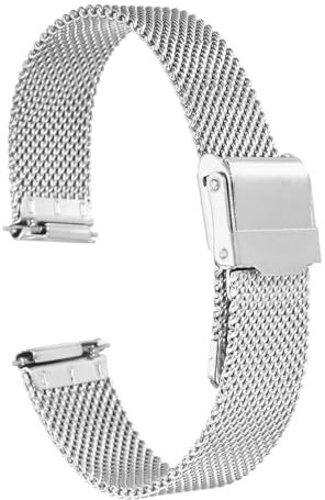 QUARKZMAN Uhrenarmband Mesh Edelstahl 14 mm Ersatz Metall Armband Edelstahlarmband mit Schnellverschluss Uhrenarmbänder Ersatzband Verstellbarer Gütelschnalle für Damen Herren, Silber