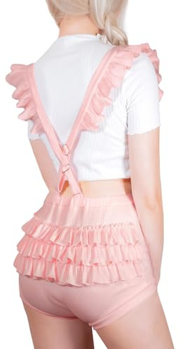 LittleForBig Salopette corta tute shortalls - volant culo pannolino salopette, Colore: rosa., XS