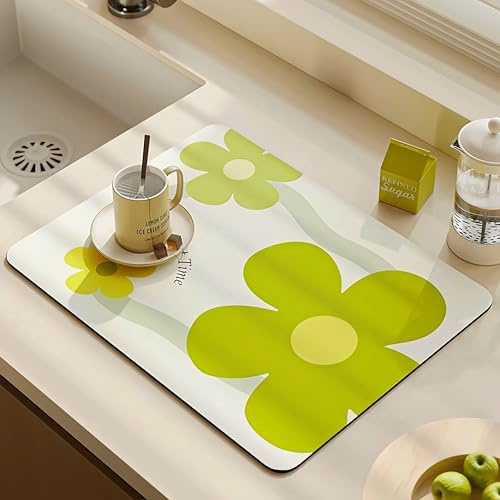 Echehi 2 pièces Tapis Egouttoir Vaisselle, 40 x 30 cm Tapis Egouttoir Vaisselle pour Comptoir de Cuisine, Machine à Café. Fleurs
