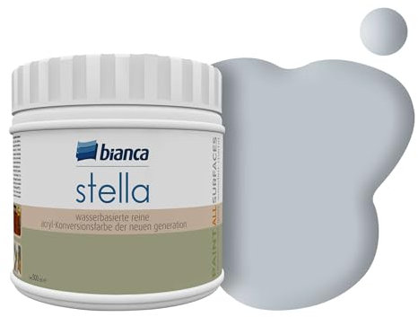Bianca Stella Pintura para muebles premium sin lijado para cocina y baño, Gris niebla, Brillante, 500ml, a base de agua, pintura acrílica para todas las superficies, madera, azulejos, metal