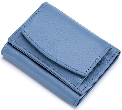 RRANCharltu Kleines Portemonnaie Damen Echtleder mit RFID-Schutz kleine Geldbörse Damen mit Münzfach Mini Geldbeutel mit Kartenfächer, Blau