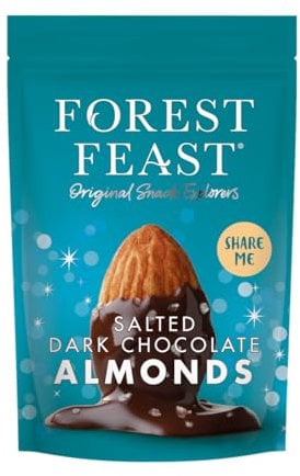FOREST FEAST Salted Dark Chocolate Almonds 270g Sharing Bag| Dark Chocolate Coated Salted Almonds with Real Belgian Dark Chocolate, Gluten Free High Protein Vegan Snack
