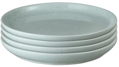 Denby - Teal Speckle Set of 4 Medium Coupe Plates - Dishwasher & Microwave Safe Crockery - Soft Textured Glaze Effect - Ceramic Stoneware Medium Plates - Chip & Crack Resistant - L21xW21xH2.5