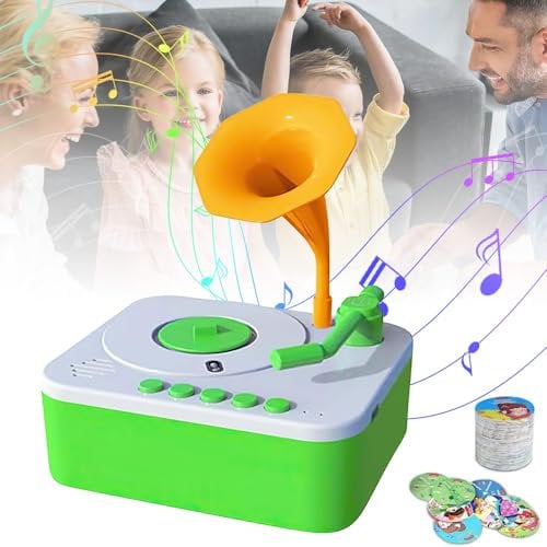 EagerMinds Kinder Grammophon mit 96 Karten, Maschine zur frühkindlichen Bildung, für Kinder, Multi-Funktion und Geschenke würdig, Bildung und reichhaltiges Design, grün