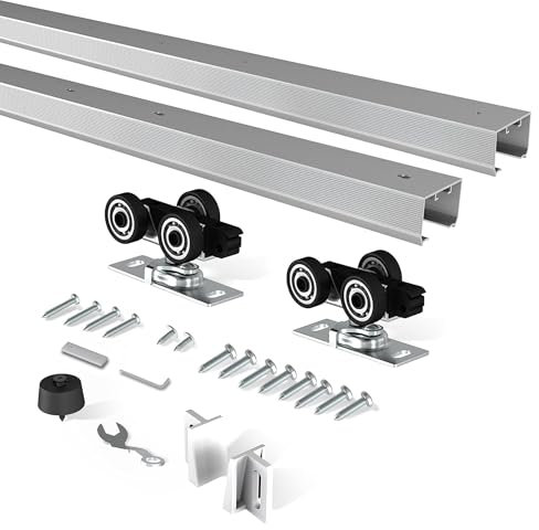 BarnBase 8FT Pocket Door Track Kit, Spliced Aluminum Pocket Door Hardware 92, Quiet and Smooth Sliding Pocket Door Kit, Suitable for Door Width 24-48, Easy to Install
