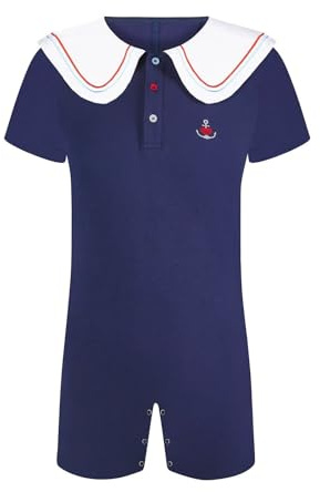 Landofgenie Men's Short Sleeve Sailor Collar Onesie Pyjamas Bodysuit One Piece Rompers Botton Crotch Top Shirt Pyjamas, dark blue, 3XL Plus